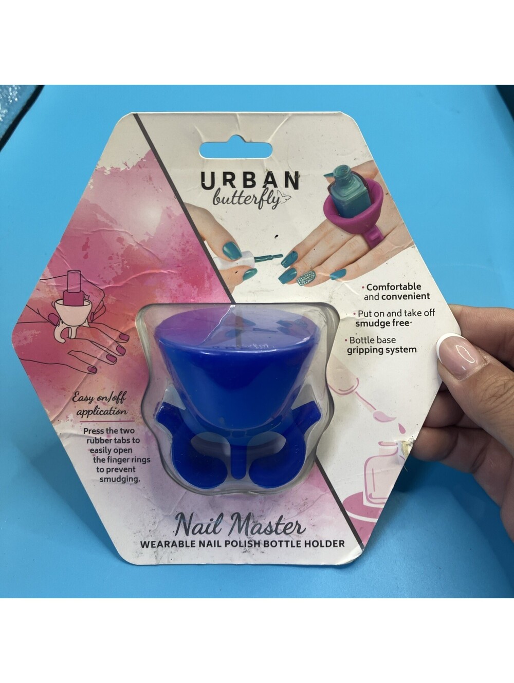 Urban Butterfly Wearable Nail Polish Holder Ring, Fingernail Polishing Tool Pink